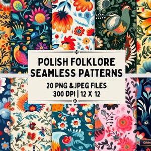 20 Polish Folklore Seamless Patterns | PNG & JPEG Digital Paper Set for backgrounds, scrapbooking projects, wallpapers, textiles