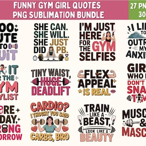Funny Gym Girl Quotes PNG Bundle: Fitness Sublimation Designs (Digital Download)