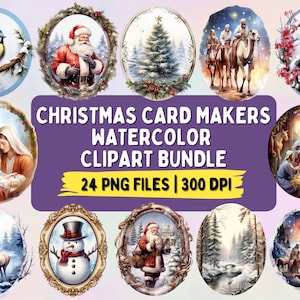 Paquete de imágenes prediseñadas de acuarela para fabricantes de tarjetas de Navidad / 24 archivos PNG de Navidad / Imágenes prediseñadas de invierno / Creadores de tarjetas, arte de pared, etiquetas de regalo, decoraciones