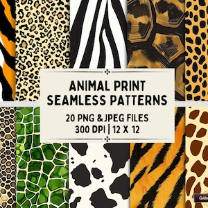 Animal Print Seamless Patterns: PNG & JPEG Files (Digital Download)
