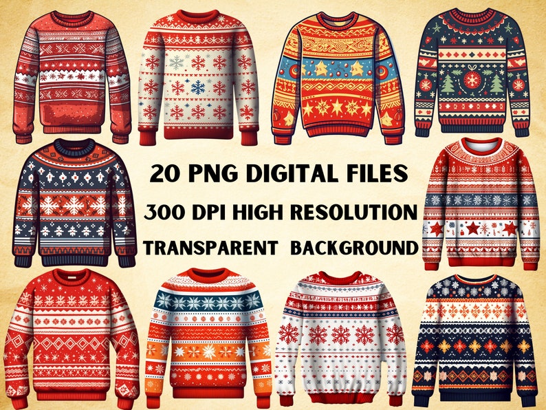 Christmas Jumper Clipart Bundle | 20 PNG Files | Ugly Christmas Sweater ...