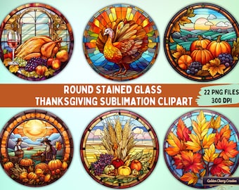 Stained Glass Thanksgiving Clipart Bundle: 22 PNG Files (Digital Download)