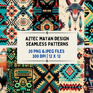 20 Azteken Maya Nahtlose Muster | PNG & JPEG Digitales Papier Set für Wandkunst, Scrapbooking Projekte, Tapeten, Textilien, Stoffe