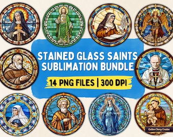 Stained Glass Saints Sublimation Bundle: Christian Clipart (14 PNG Files)