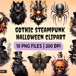 Gothic Steampunk Halloween Clipart: PNG Bundle for Mugs & Decor (Digital Download)