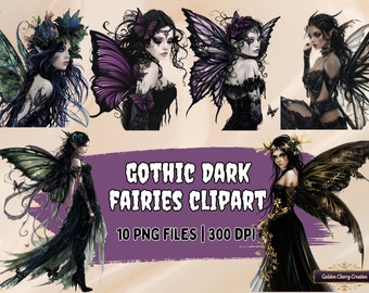 Dark Gothic Fairies Clipart Bundle: PNG Illustrations (Digital Download)