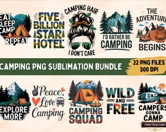 Camping PNG Sublimation Bundle: Adventure Quotes (Digital Download)