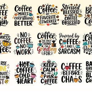 Funny Coffee Quotes PNG Sublimation Designs (Digital Download) image 2