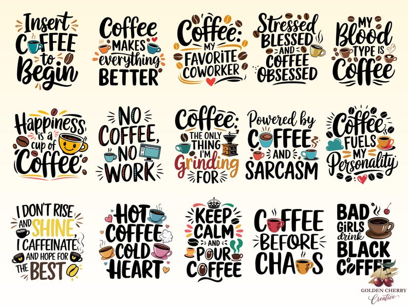 Funny Coffee Quotes PNG Sublimation Designs (Digital Download) image 2