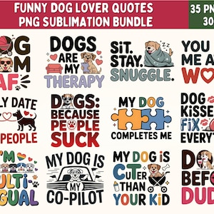 Grappige hondenliefdecitaten png-bundel | 35 hilarische sublimatieontwerpen voor Hondenmoeders, cadeaus, mokken en shirts | Sarcastische huisdierenliefhebber Clipart