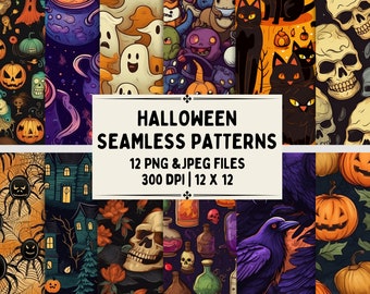 12 Halloween Seamless Patterns: Spooky Digital Paper Set (PNG & JPEG)