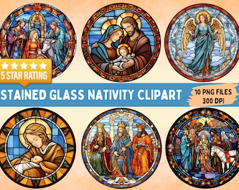 Stained Glass Nativity Clipart Bundle: Christmas Ornament PNG Designs (Digital Download)