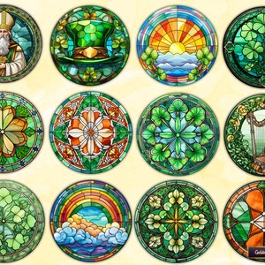 Round Stained Glass St. Patrick's Day Clipart Sublimation Bundle 20 PNG Files for Ornaments, Cards, Gift Tags, Mugs, Tshirts and more image 2