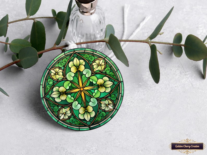 Round Stained Glass St. Patrick's Day Clipart Sublimation Bundle 20 PNG Files for Ornaments, Cards, Gift Tags, Mugs, Tshirts and more image 7