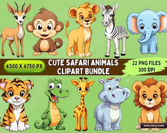 Safari Animals Clipart | Nursery PNG Bundle (22 Files)