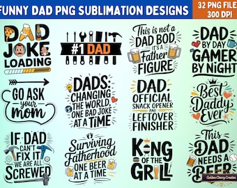Frases divertidas para papás: diseños PNG para sublimación: camisetas, tazas, regalos (descarga digital).