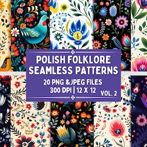 Polish Folklore Seamless Patterns: Slavic Folk Art Digital Paper (PNG & JPEG)
