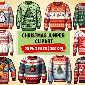 Pacchetto Clipart maglione di Natale / 20 file PNG / file digitali brutto maglione di Natale per poster, pubblicità, Scrapbooking, uso commerciale