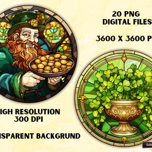 Round Stained Glass St. Patrick's Day Clipart Sublimation Bundle 20 PNG Files for Ornaments, Cards, Gift Tags, Mugs, Tshirts and more image 3