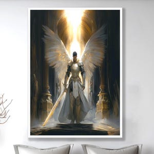 Aartsengel Michaël, krijger van God in zijn goddelijke tempel om te downloaden | Afdrukbare Aartsengel | Christelijke kunst | Sint-Michaël decoratief geschenk