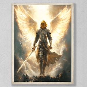 Aartsengel Michaël, krijger van God en zijn goddelijke vleugels om te downloaden | Afdrukbare Aartsengel | Christelijke kunst | Sint-Michaël decoratief geschenk