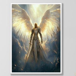 Aartsengel Michaël krijger van God van goddelijk wit te downloaden | Afdrukbare Aartsengel | Christelijke kunst | Sint-Michaël decoratief geschenk