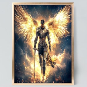 Aartsengel Michaël, krijger van God en zijn vleugels van vuur om te downloaden | Afdrukbare Aartsengel | Christelijke kunst | Sint-Michaël decoratief geschenk