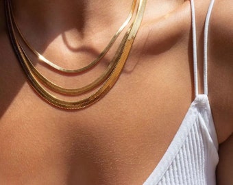 Herringbone Necklace Gold Herringbone Necklace Herringbone Chain Waterproof Necklace Non Tarnish Necklace Layering Necklace Set