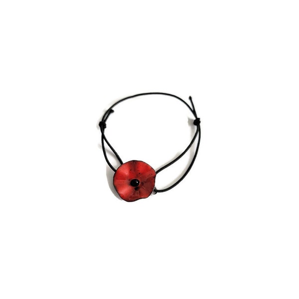 bracelet réglable mini coquelicot rouge en cuivre émaillé