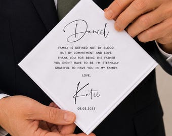 StepFather of the Bride or Groom Wedding Gift, Personalized Wedding Handkerchief Gift for Stepfather, Foster Father, Bonus StepDad Gift