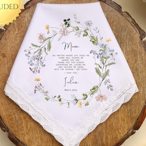 MOTHER of the BRIDE Gift Personalized Weding Hankerchief for Mom of the Bride Wedding Gift for Mum from Daughter Bridesmaid Wedding day Gift image 1