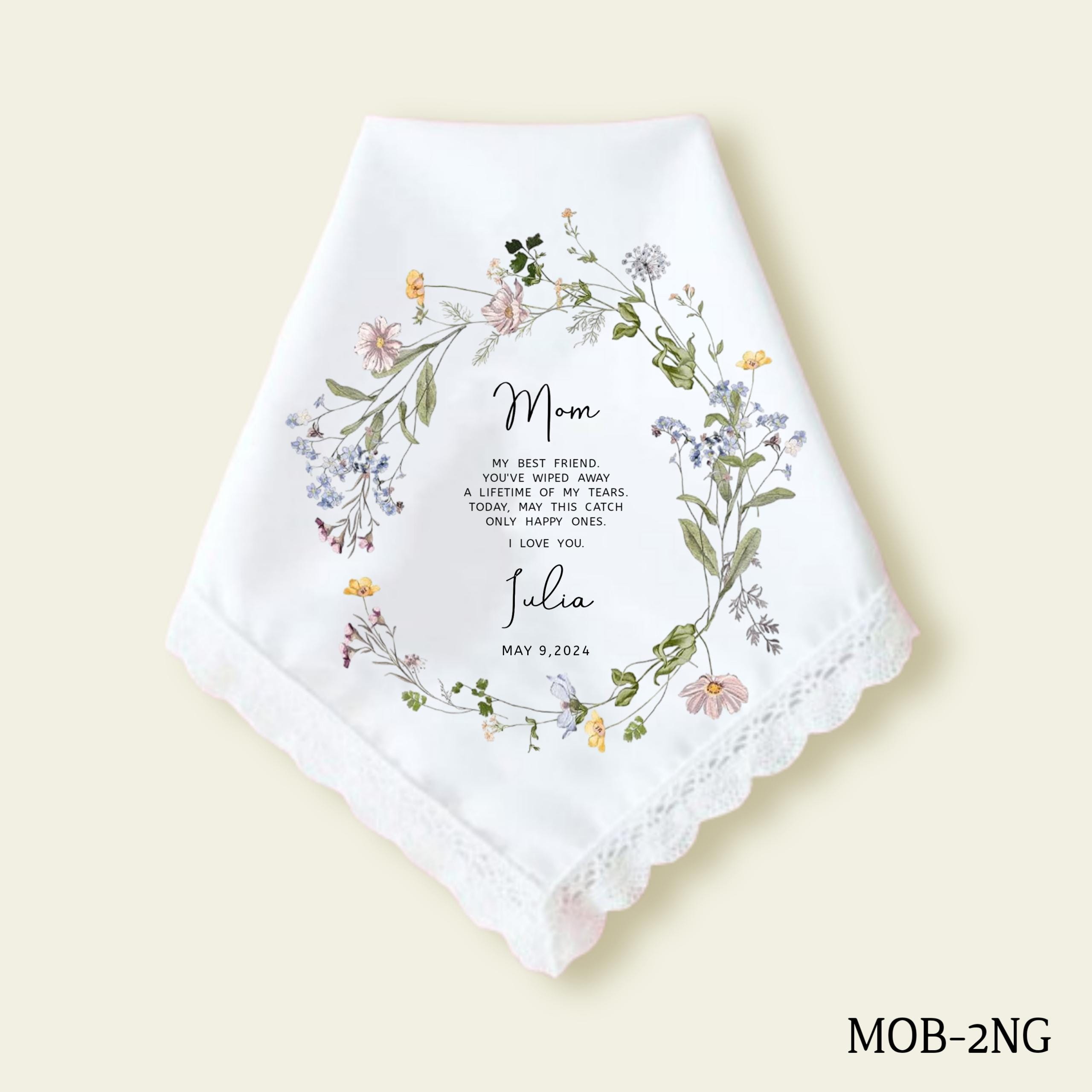 Mother of the Bride Gift, Wedding Gift for Mom, Personalized Wedding Handkerchief for Mom on Wedding Day, Gift for Mother of the Bride