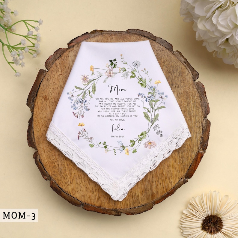 MOTHER of the BRIDE Gift Personalized Weding Hankerchief for Mom of the Bride Wedding Gift for Mum from Daughter Bridesmaid Wedding day Gift image 3