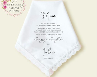 Mother of the Bride Gift, Wedding Gift for Mom, Personalized Wedding Handkerchief for Mom on Wedding Day, Gift for Mother of the Bride