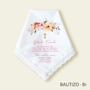 SPANISH Baptism Gift for Girl, Personalized Spanish Baptism Handkerchief for Girl, Regalo de Bautizo Para Niña, Bautizo Pañuelo Niña USA