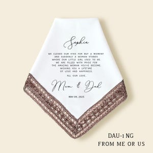 Wedding Gift for Daughter from Mom, Personalized Wedding Handkerchief, Wedding Day Gift for Bride, Bride Gift from Parents, from Mom and Dad