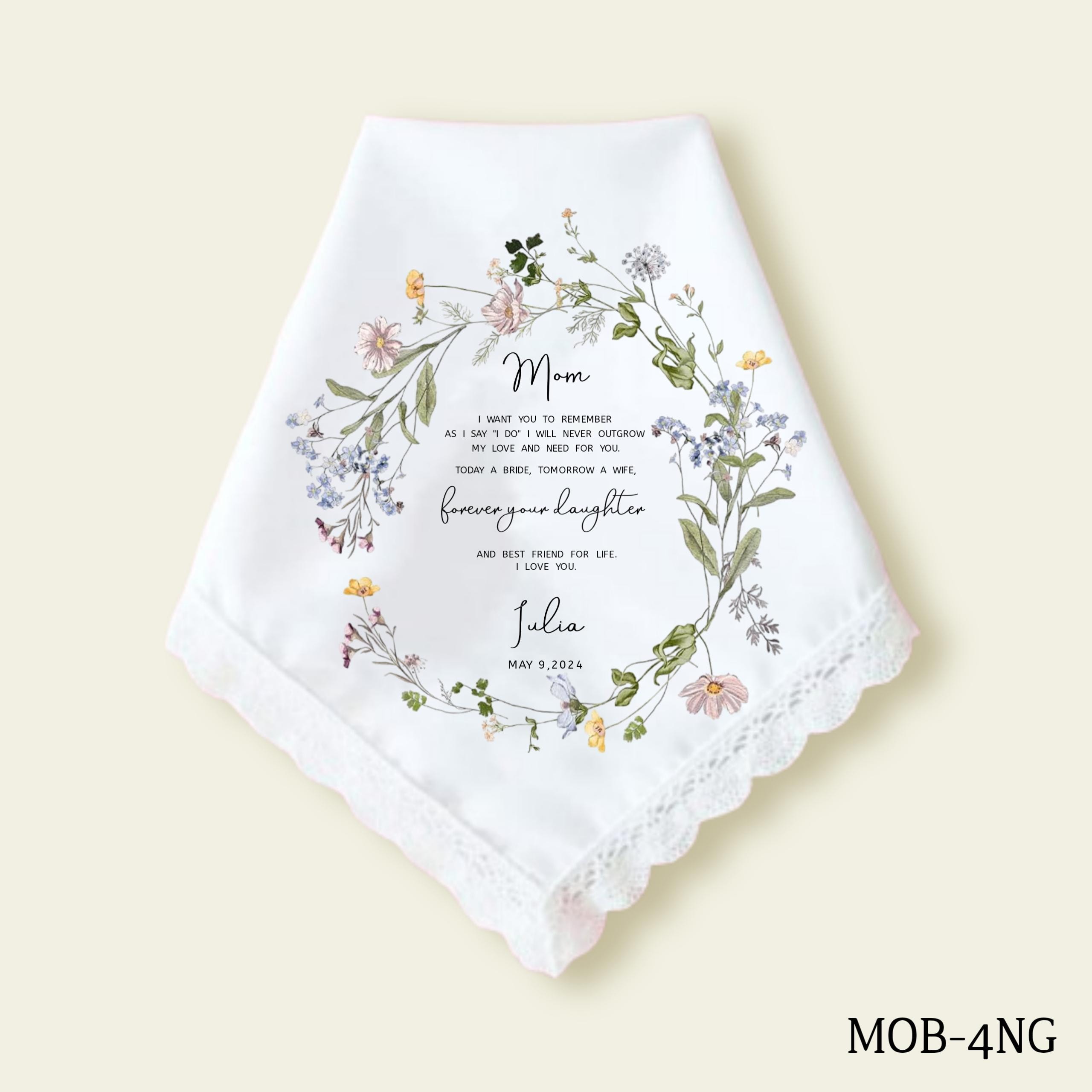 Mother of the Bride Gift, Wedding Gift for Mom, Personalized Wedding Handkerchief for Mom on Wedding Day, Gift for Mother of the Bride