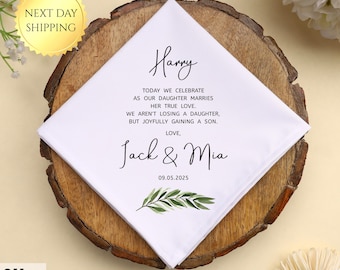 Personalized SON-IN-LAW Wedding Handkerchief, Custom Keepsake Gift, Gift from Mother In Law, Gift for New Son, from New Mom, Son In Law Gift