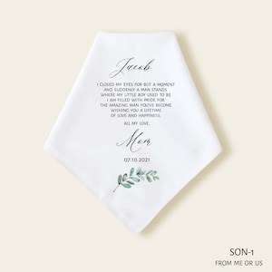 Wedding Gift for Son From Mum,Personalized Wedding Handkerchief, For Son Wedding Day gift from Mom, Wedding Gift For Son from parents