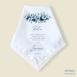SOMETHING BLUE for Bride, Personalized Wedding Handkerchief Gift for Bride, Something Blue for Bride Gift on Wedding Day,Bridal Shower Gift