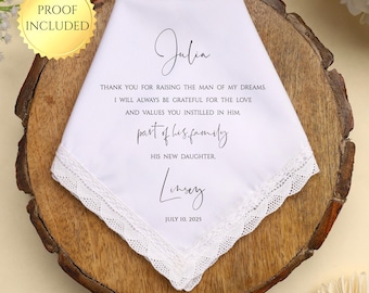 Personalized Mother-in-law Wedding Handkerchief Gift from Bride, Gift from Daughter in law, Grooms Mother Wedding Gift