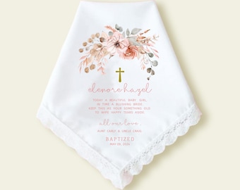 Baptism Gift for Girl, Baptism Handkerchief, Gift from Grandparents, Christening Gift for Girl USA,Catholic Baptism, Gift from Godparents