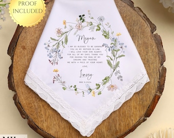 Mother in-Law Wedding Gift, Personalized Wedding Handkerchief Gift for In Laws, Gift from Bride, Thank You Gift for Mother in-Law