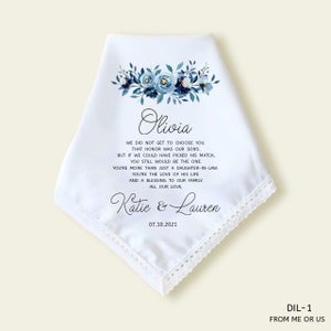 DAUGHTER IN LAW Wedding Gift From Mother In Law,Gift for daughter in law on Wedding Day from in laws, Personalized Wedding Handkerchief