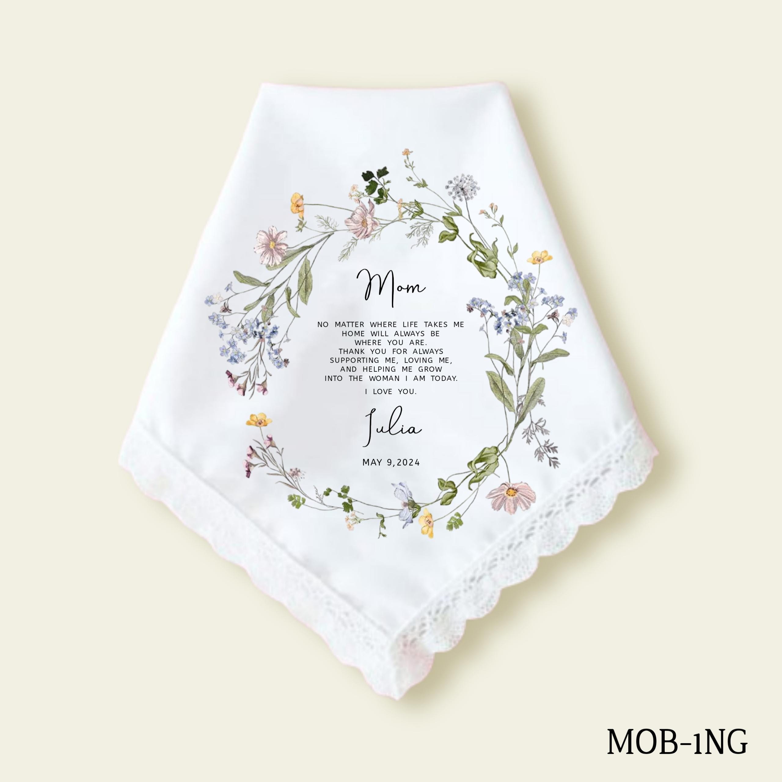 Mother of the Bride Gift, Wedding Gift for Mom, Personalized Wedding Handkerchief for Mom on Wedding Day, Gift for Mother of the Bride