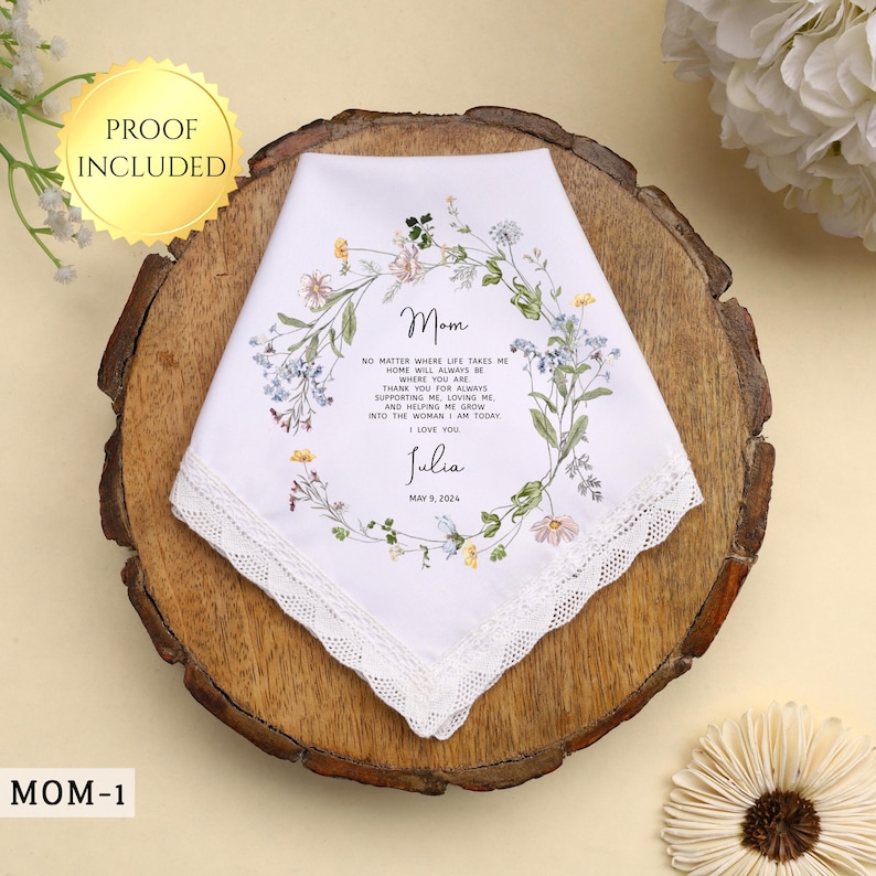 MOTHER of the BRIDE Gift Personalized Weding Hankerchief for Mom of the Bride Wedding Gift for Mum from Daughter Bridesmaid Wedding day Gift image 1
