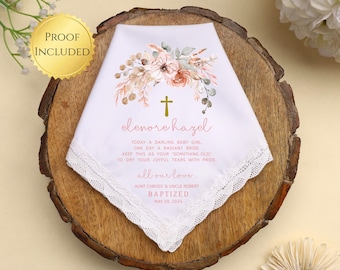 Personalized Baby Girl Baptism Handkerchief, Goddaughter Christening Gift, Gift from Parents, from grandparents, Baby Shower gift