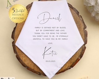 StepFather of the Bride or Groom Wedding Gift, Personalized Wedding Handkerchief Gift for Stepfather, Foster Father, Bonus StepDad Gift