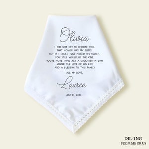 DAUGHTER In Law Wedding Gift From Mother In Law,Gift For Daughter In Law On Wedding Day from in Laws, Personalized Wedding Handkerchief