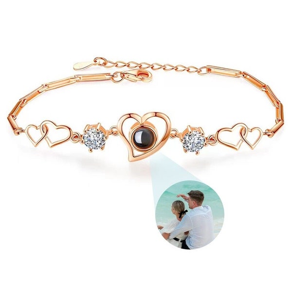 Bracelet Personnalisé Photo Femme - Bracelet Femme Photo Personnalisable - Bijou Projection Femme Photo - Idée Cadeau Saint Valentin